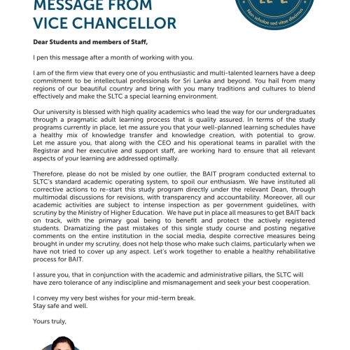 A Message from the Vice Chancellor