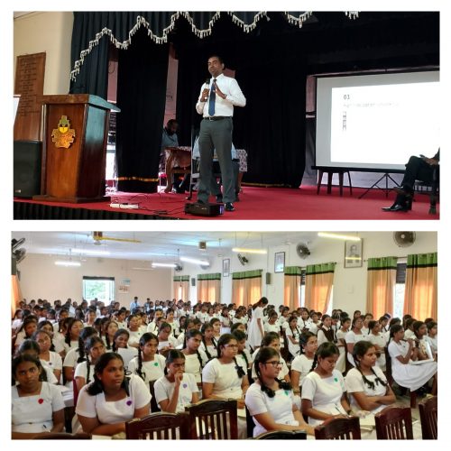 Dr. Lakshitha Pahalagedara of SLTC inspires students at Gothami Balika Vidyalaya during the SkillUp Sri Lanka program