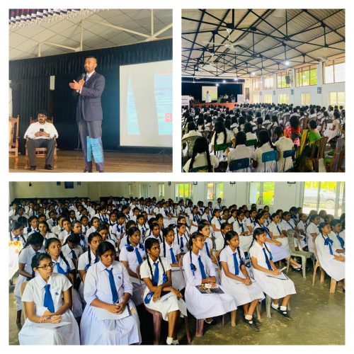 At St. Anne’s Balika Maha Vidyalaya, Dr. Nicoloy Gurusinghe inspires students in an interactive SkillUp Sri Lanka workshop